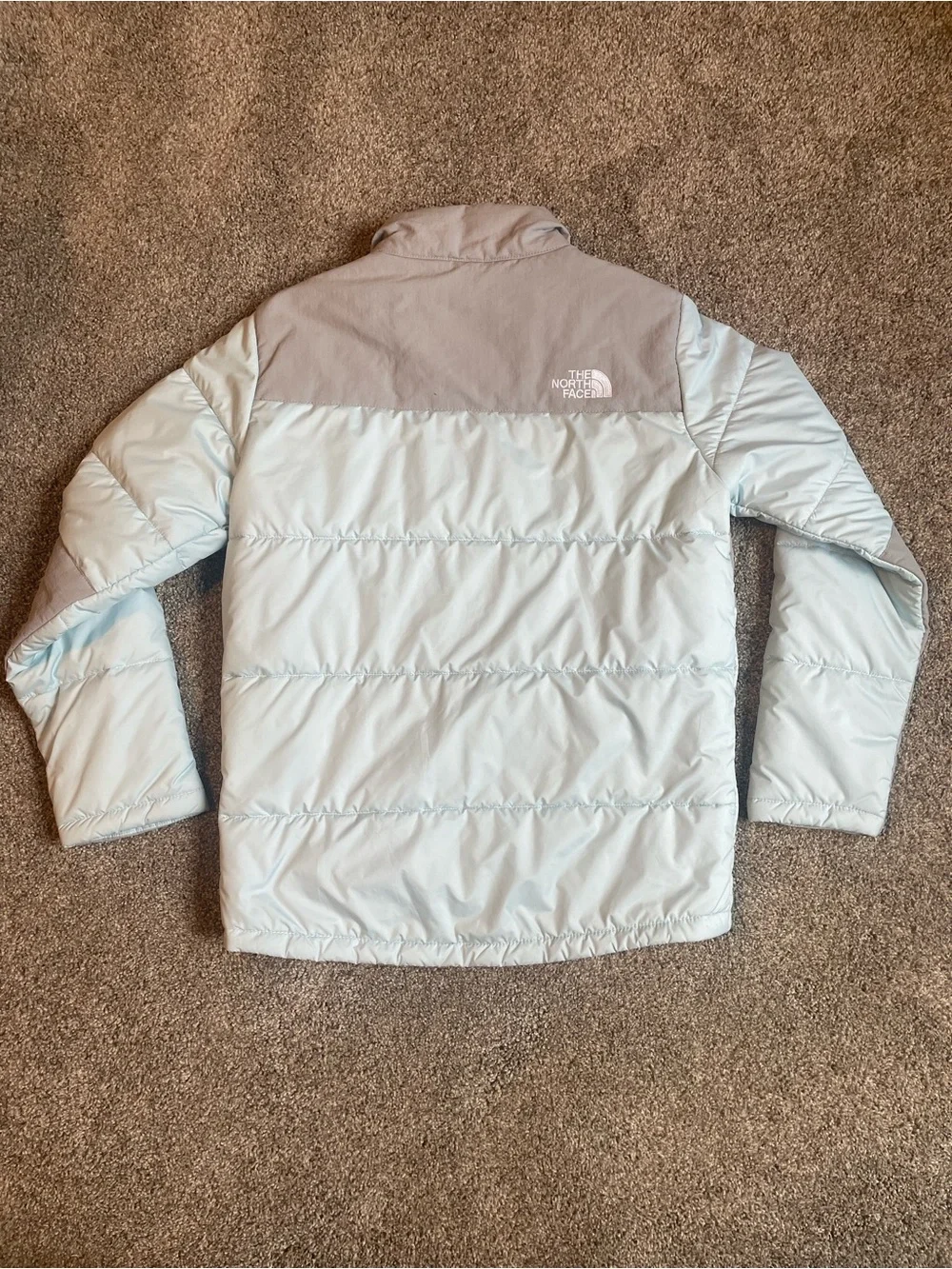 The North Face Girl’s Two-Tone Light Blue & Gray Puffer Jacket Size Large